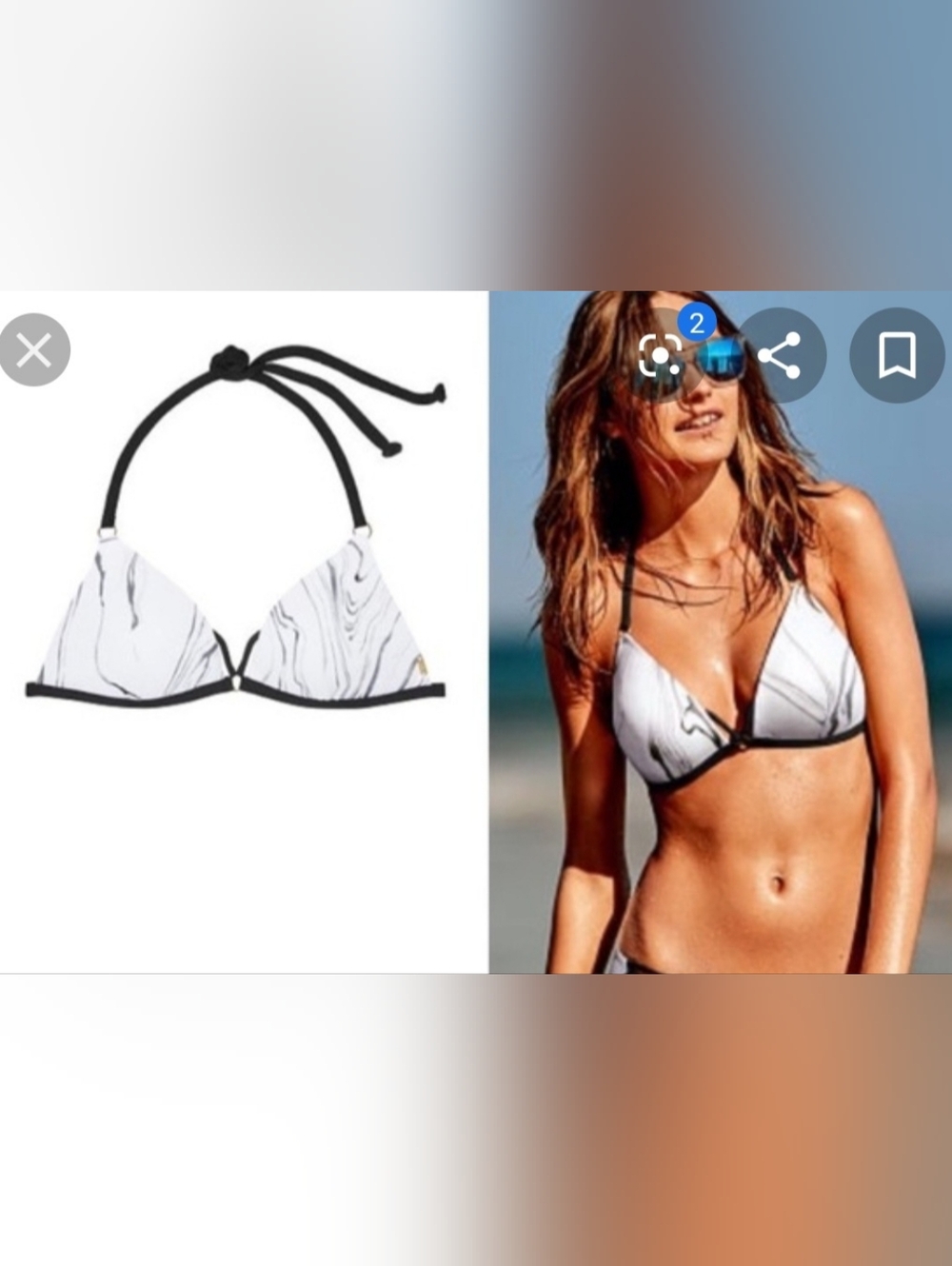 Victorias PINK Women’s Marble Print Triangle Bikini - White/Black